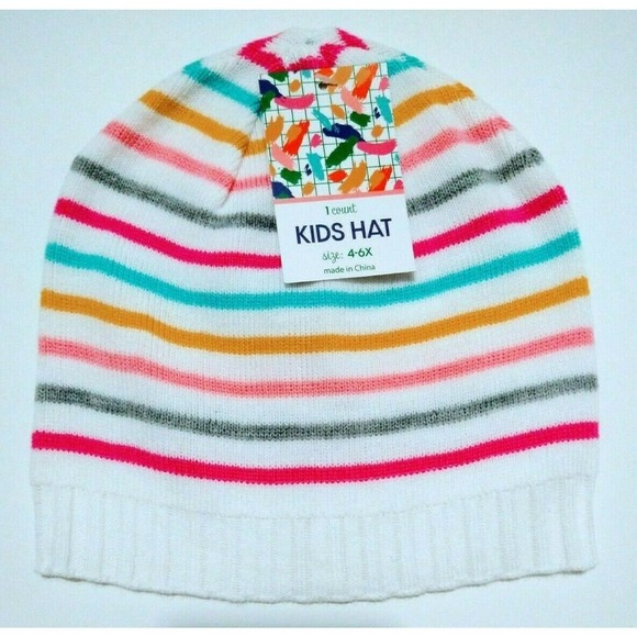 Kids Knit Beanie Hat Size 4-6X Rainbow Stripes Lightweight Warmth Fall Winter - Picture 1 of 3